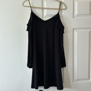 Michael Kors Black & Gold Open Shoulder Long Sleeve Dress Size Small